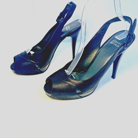 Stuart Weitzman Women's Aperture Platform Heels Sandal SZ 9M Black Vecchio Nappa